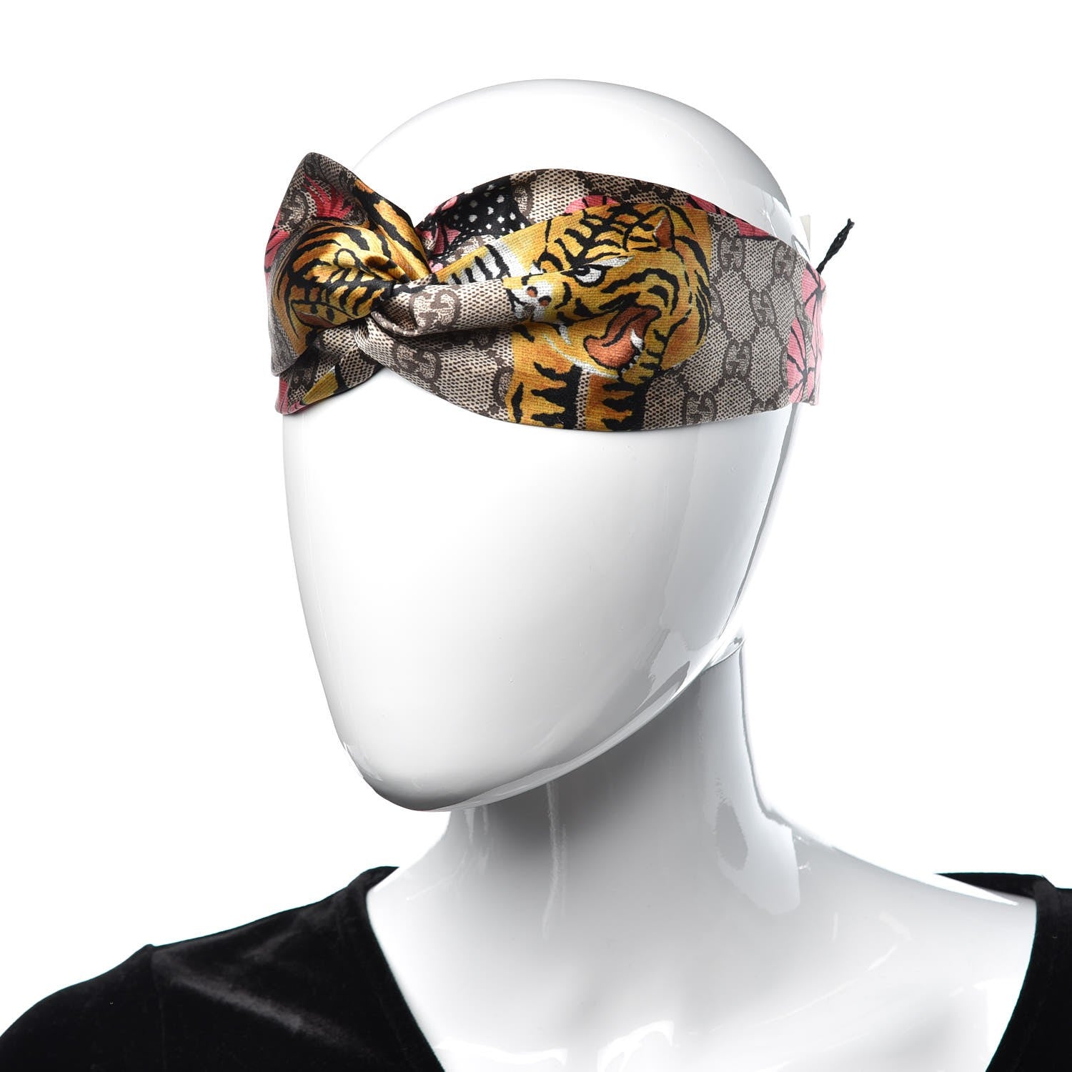 Gucci Silk Monogram Bengal Tiger Print Duchesse Headband Pink 2 of 7