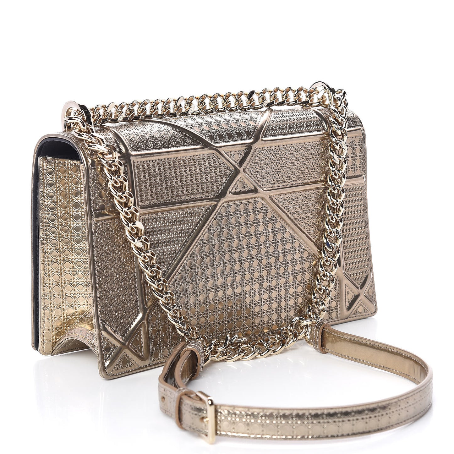 Metallic Patent Micro-Cannage Medium Diorama Flap Bag Gold