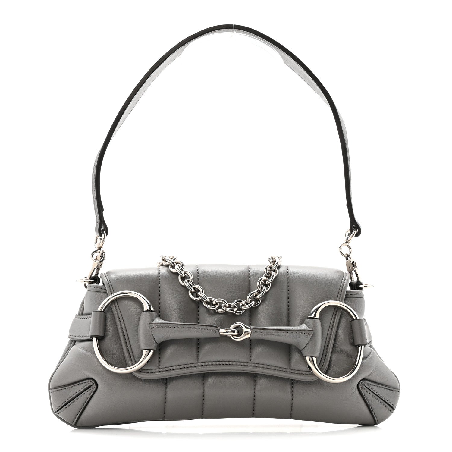 Gucci Nappa Vertical Matelasse Small Maxi Horsebit Chain Shoulder Bag Gray 1 of 14