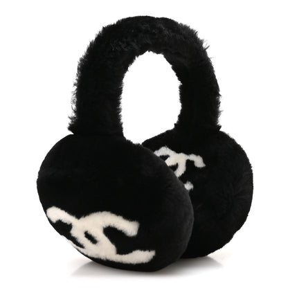 Chanel Shearling CC Ear Muffs Black White 3 of 5