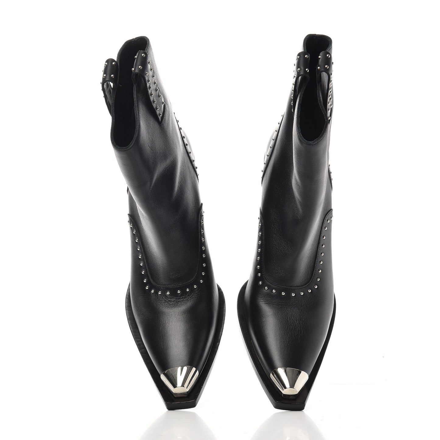 Smooth Calfskin Studded Western Cap Toe Ankle Boots 38.5 Black