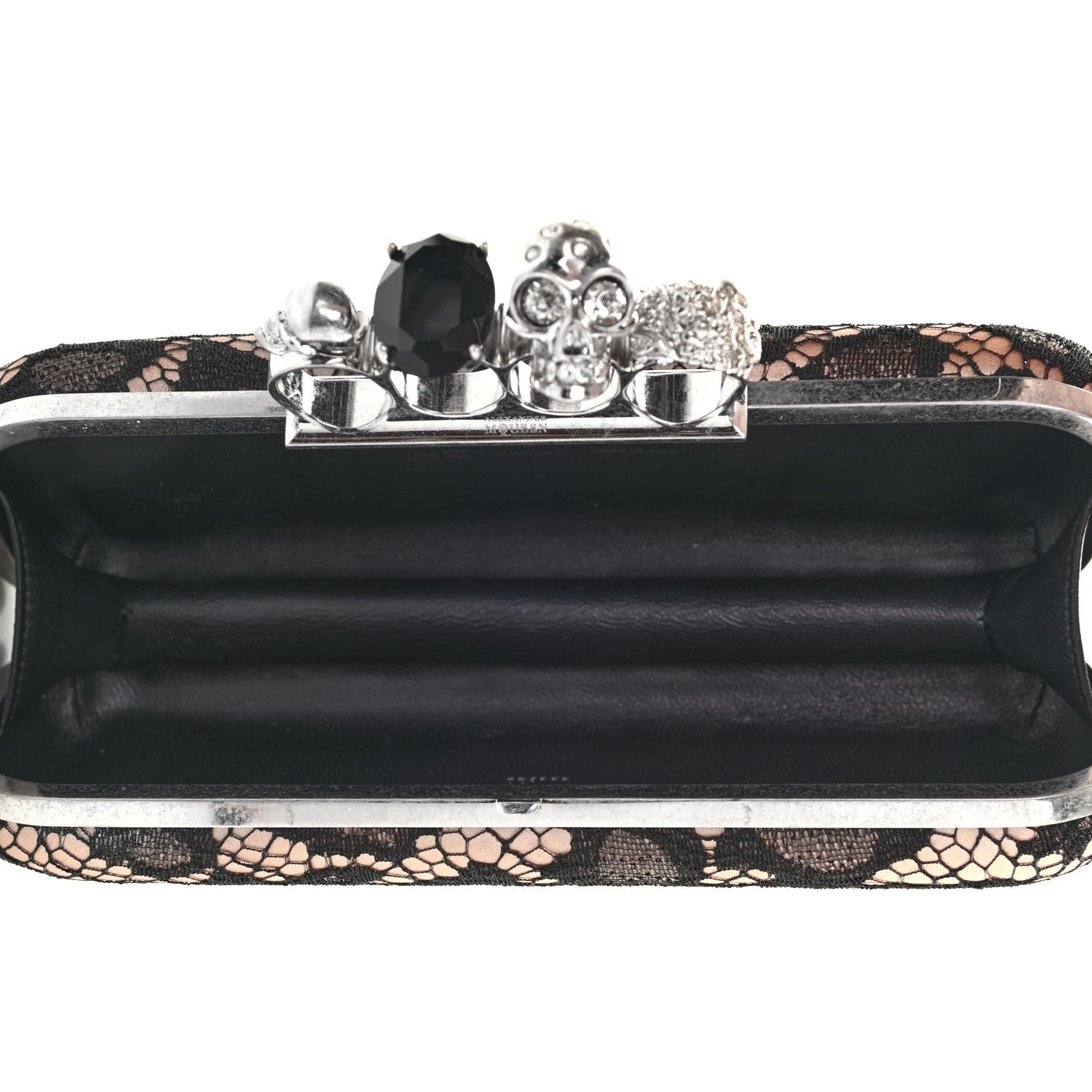 Alexander McQueen Lace Leopard Knuckle Duster Clutch Black Beige 6 of 11