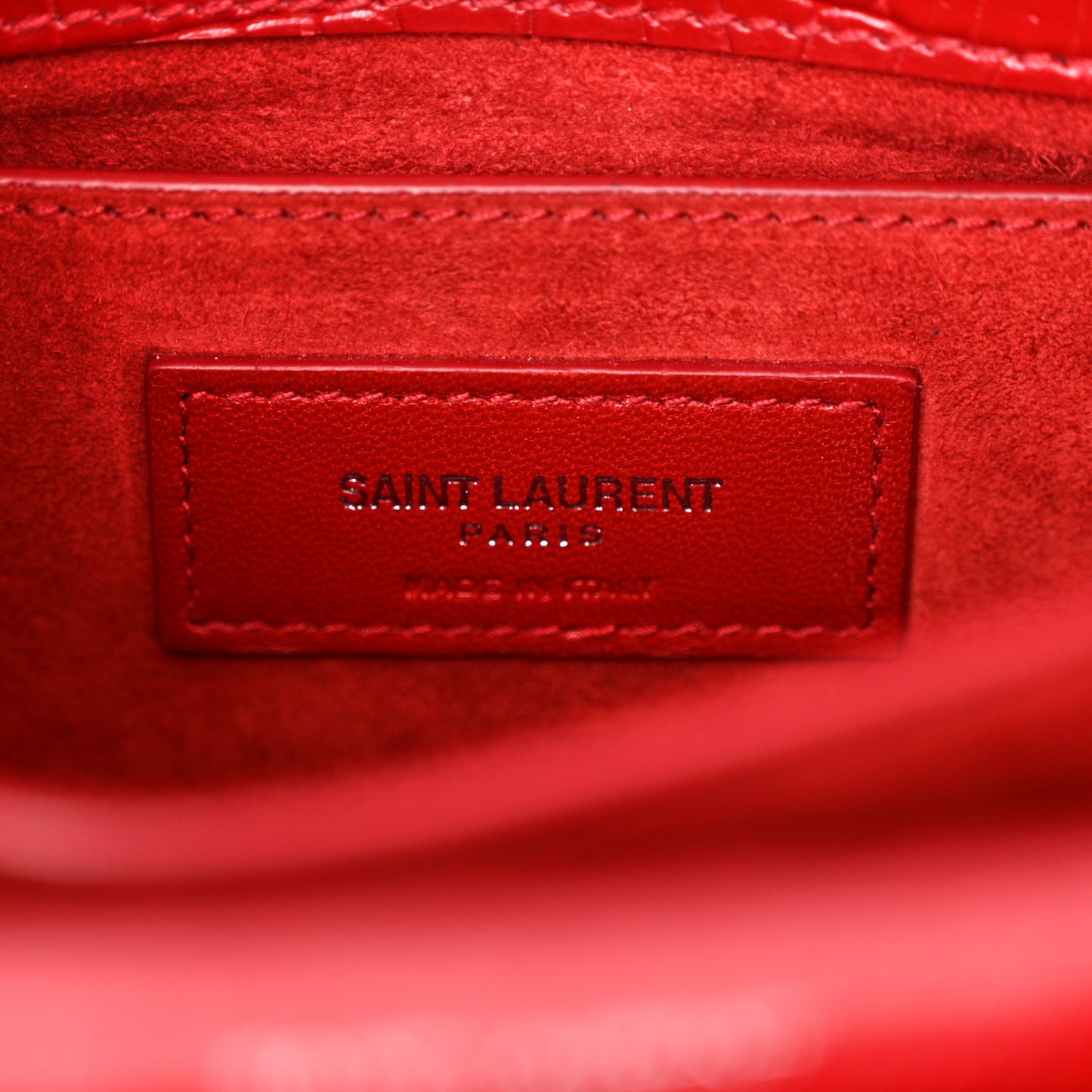 Calfskin Crocodile Embossed Medium Monogram Sunset Rouge Eros