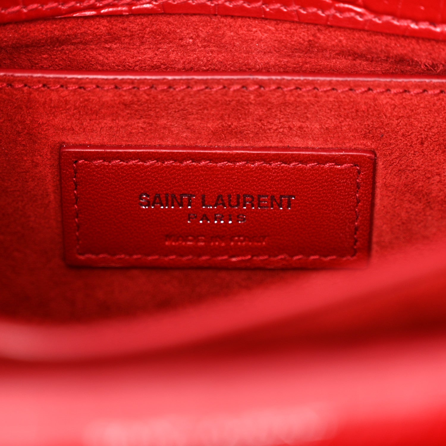 Saint Laurent Calfskin Crocodile Embossed Medium Monogram Sunset Rouge Eros 6 of 15