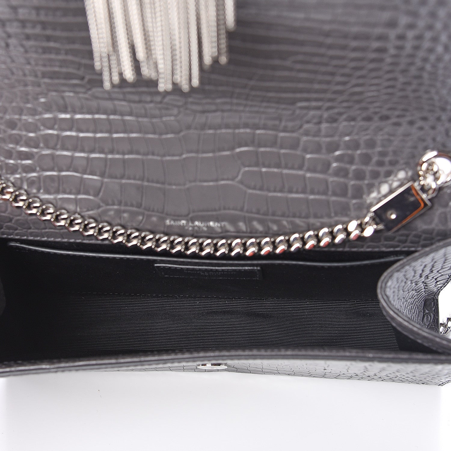 Saint Laurent Calfskin Crocodile Embossed Medium Classic Monogram Kate Tassel Satchel Storm 4 of 8