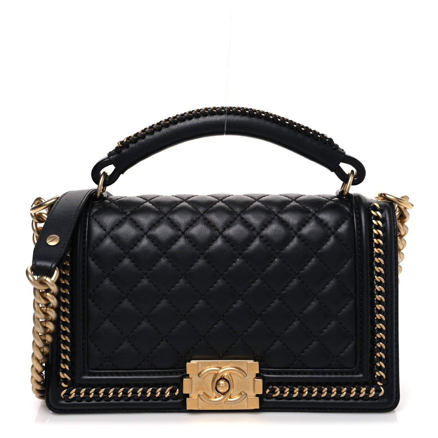 Calfskin Quilted Medium Boy Top Handle Flap Black