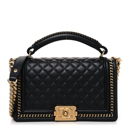 Chanel Calfskin Quilted Medium Boy Top Handle Flap Black 1 of 10