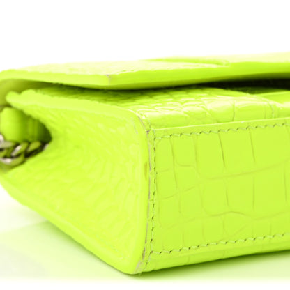 Balenciaga Shiny Calfskin Crocodile Embossed Hourglass Chain Bag Fluo Yellow 8 of 10