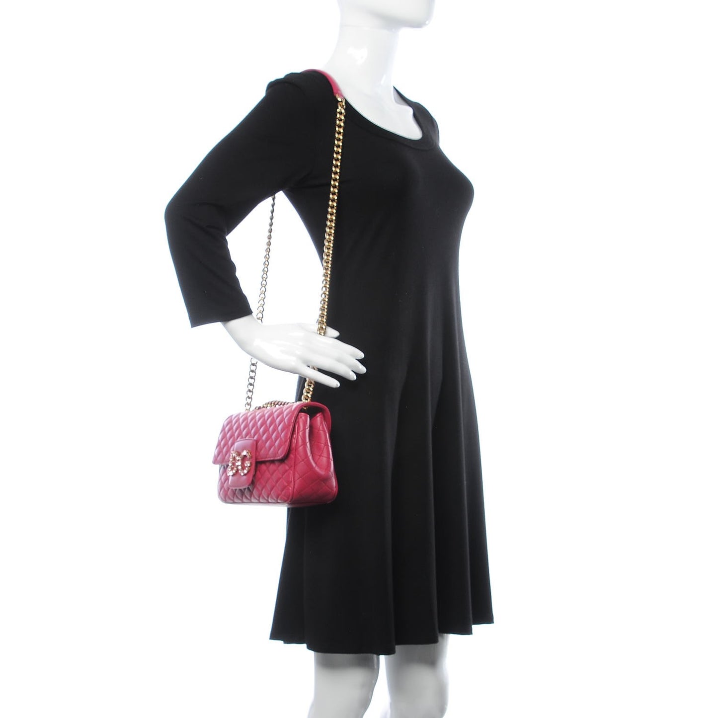 Lambskin Quilted Crystal Embellished Millennial Rectangular Shoulder Bag Fuchsia