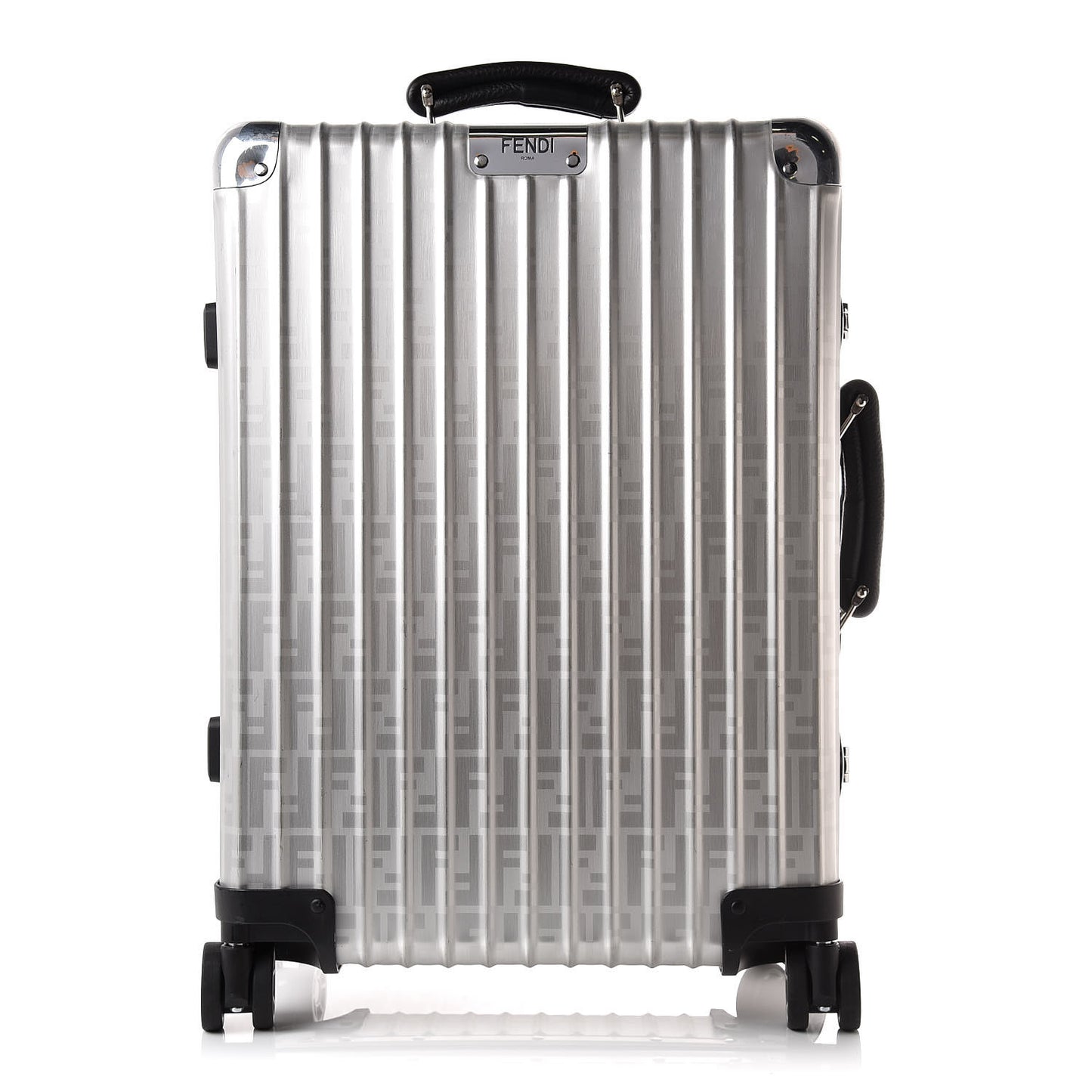 X RIMOWA Aluminum FF Print Roll Away Carry On Luggage Silver