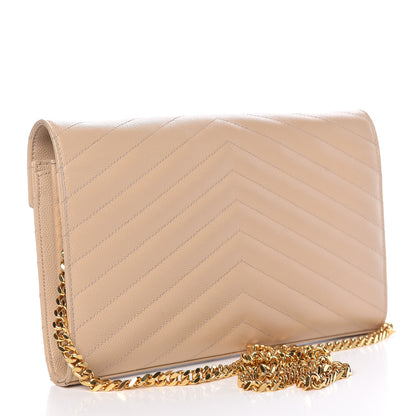 Saint Laurent Grain De Poudre Matelasse Chevron Monogram Chain Wallet Nude Powder 3 of 16