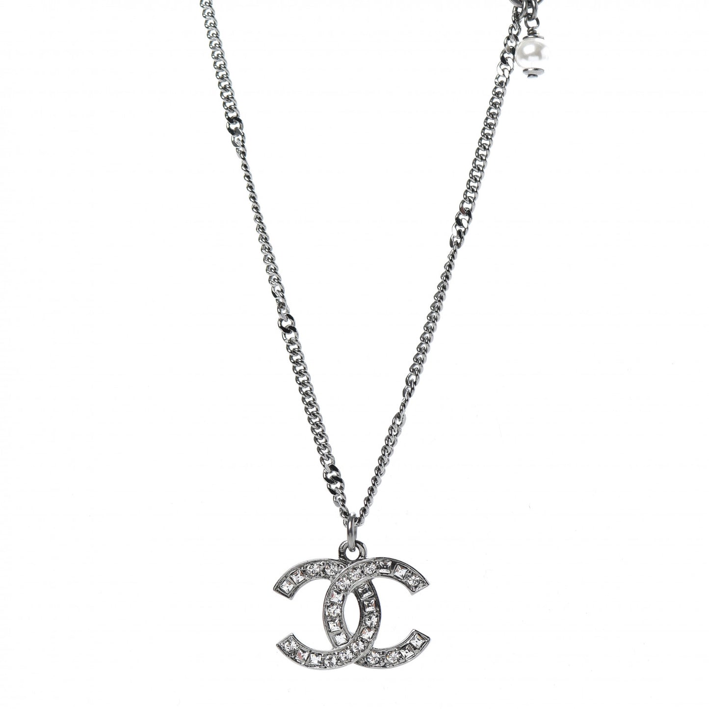 Crystal Pearl Star CC Necklace Silver