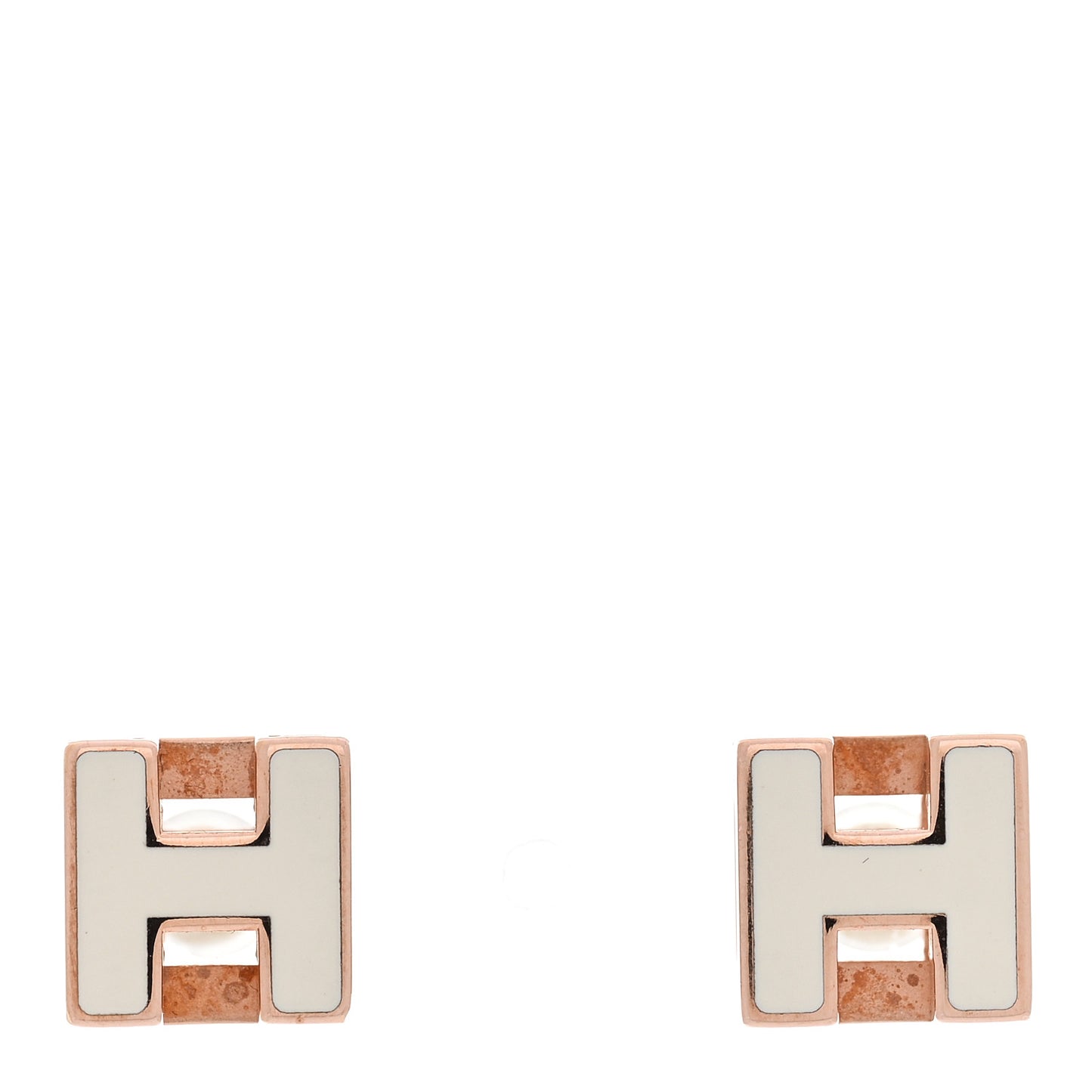 Rose Gold Lacquered Cage d'H Earrings White