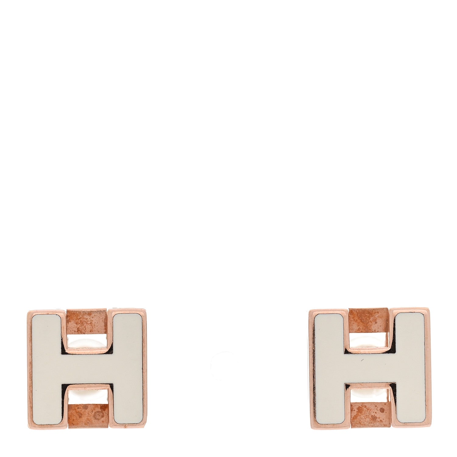 Hermes Rose Gold Lacquered Cage d'H Earrings White 1 of 5