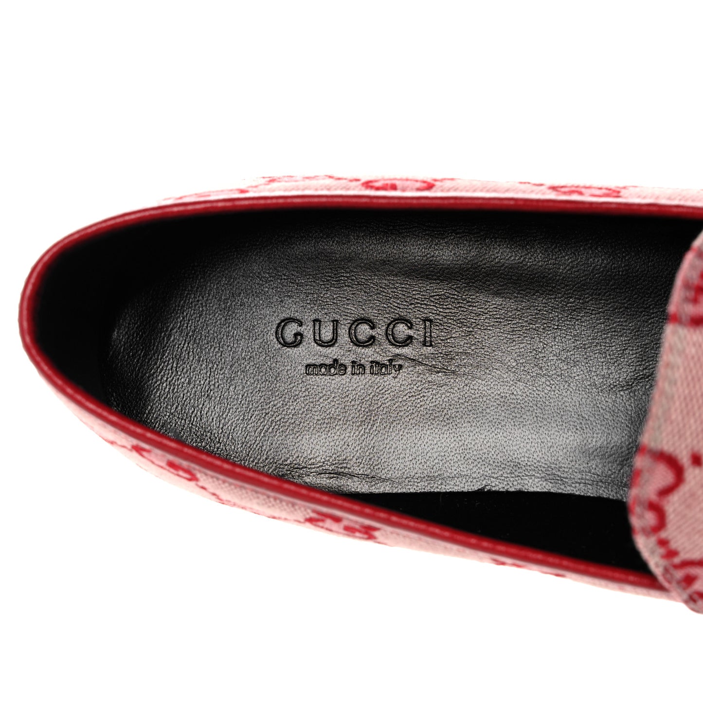 Canvas GG Monogram Horsebit Womens Jordaan Loafers 38 Gardenia Hibiscus Red