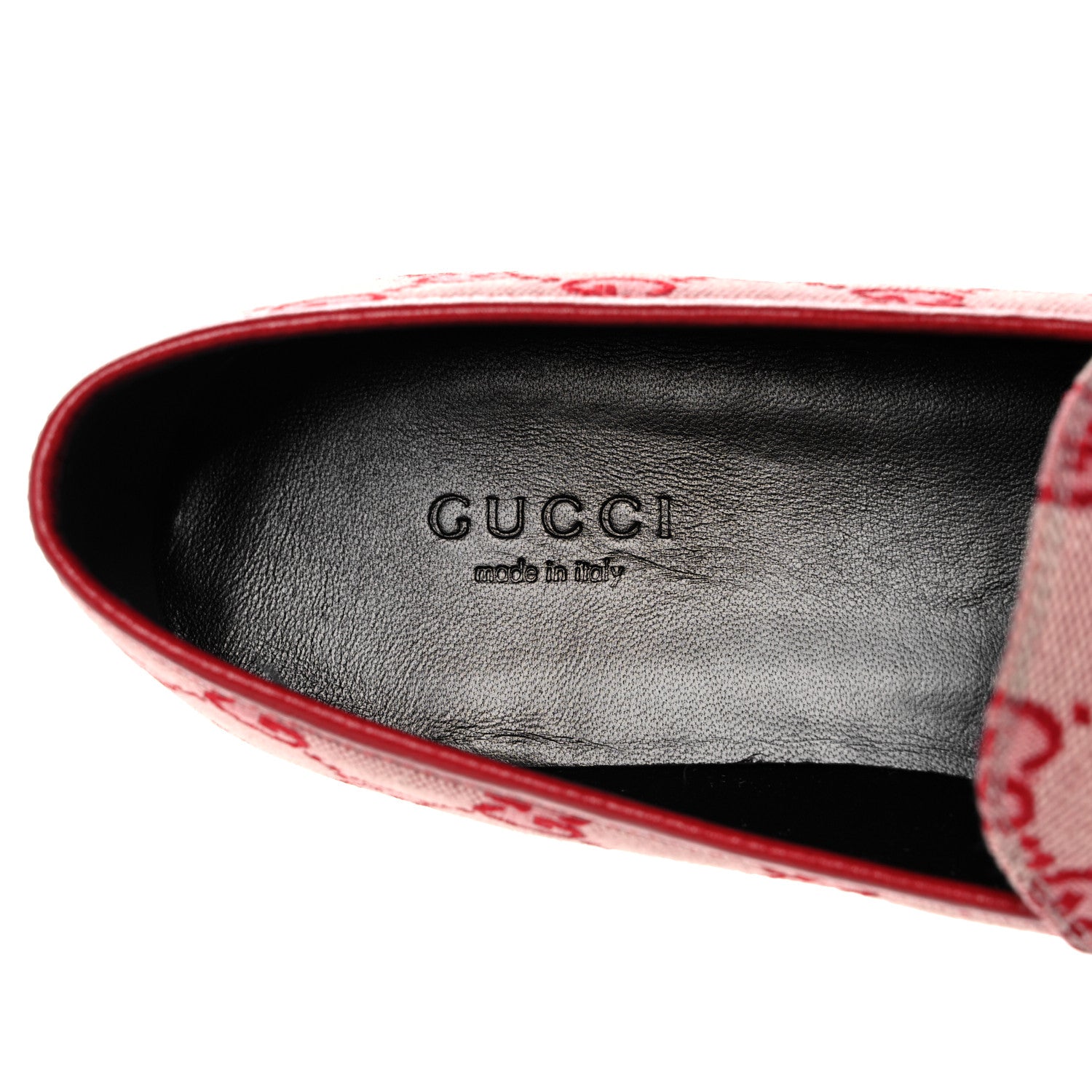 Gucci Canvas GG Monogram Horsebit Womens Jordaan Loafers 38 Gardenia Hibiscus Red 7 of 9