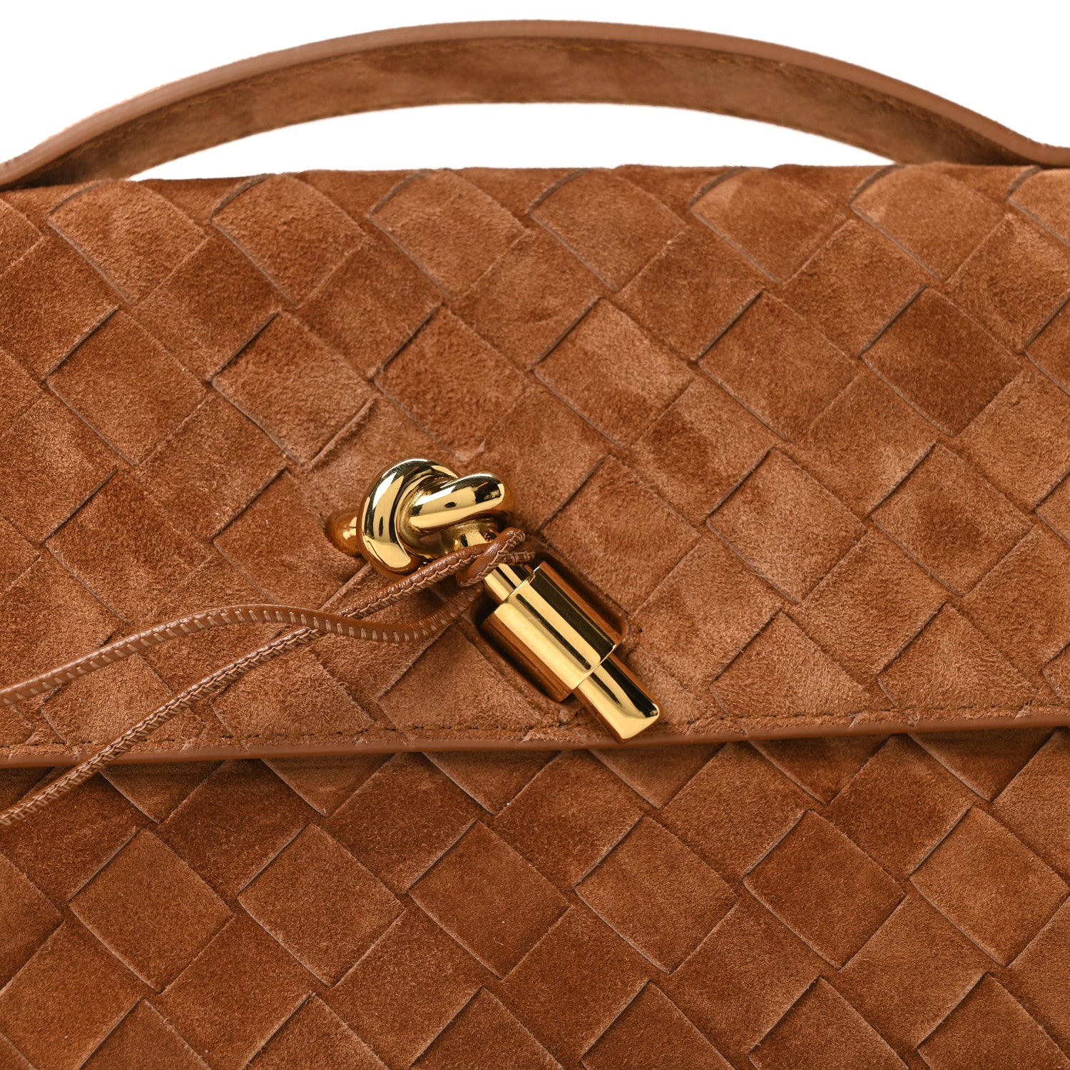 Bottega Veneta Suede Intrecciato Long Andiamo Top Handle Clutch Amber 7 of 9