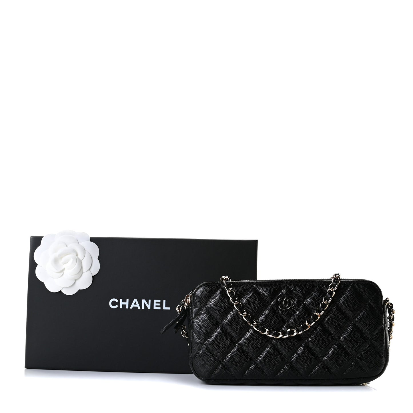 Caviar Quilted Small Clutch With Chain Black