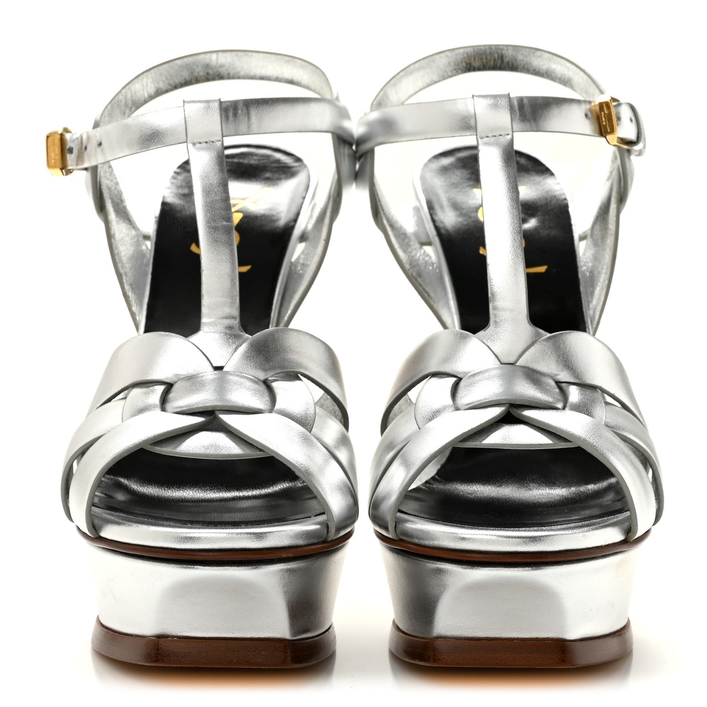 Metallic Calfskin Tribute 105 Platform Sandals 37 Silver