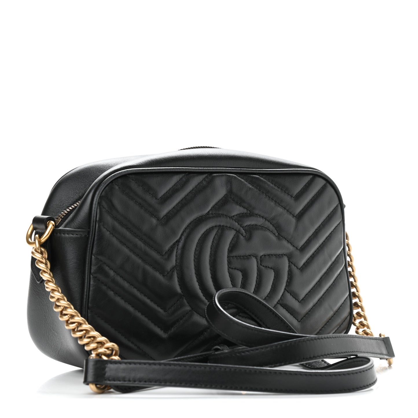 Calfskin Matelasse Small GG Marmont Chain Shoulder Bag Black