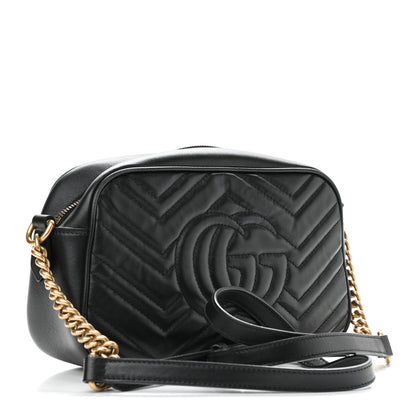 Gucci Calfskin Matelasse Small GG Marmont Chain Shoulder Bag Black 3 of 9