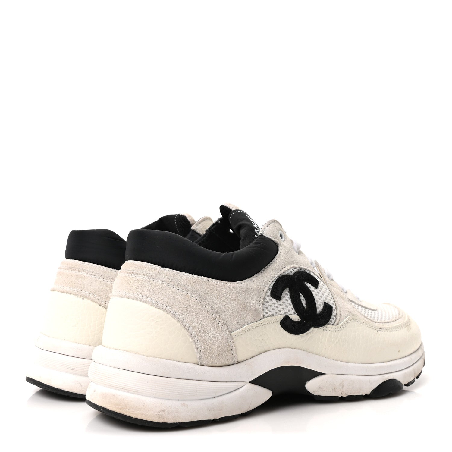 Chanel Mesh Suede Grained Calfskin Womens CC Sneakers 39 White Black 5 of 10