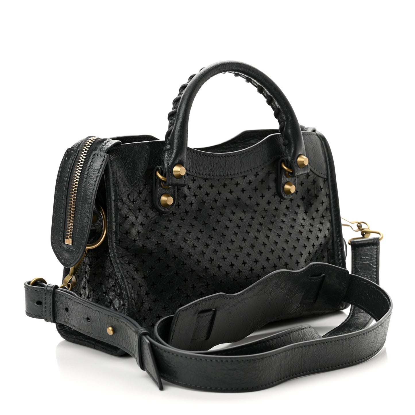 Agneau Stadio Laser Cut Cross Classic Gold Hardware Mini City Anthracite