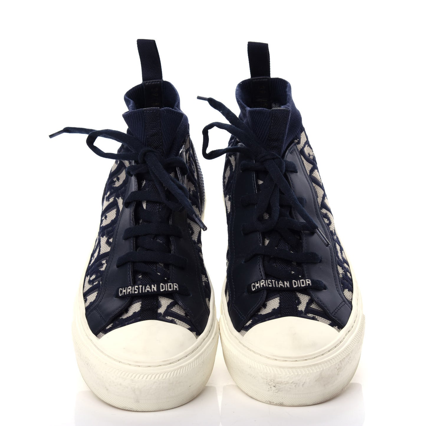 Technical Knit Calfskin Oblique Womens Walk'n Dior Mid Top Sneakers 39 Deep Blue