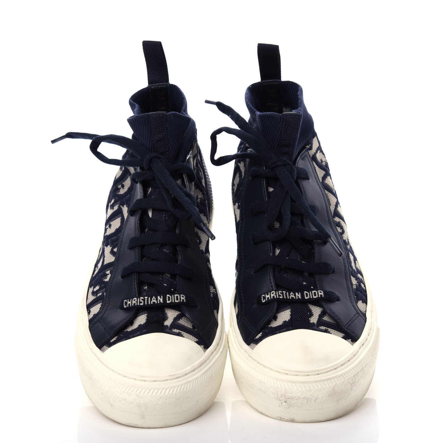 Christian Dior Technical Knit Calfskin Oblique Womens Walk'n Dior Mid Top Sneakers 39 Deep Blue 5 of 10