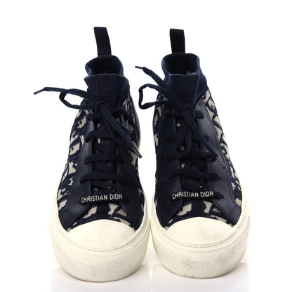 Christian Dior Technical Knit Calfskin Oblique Womens Walk'n Dior Mid Top Sneakers 39 Deep Blue 5 of 10