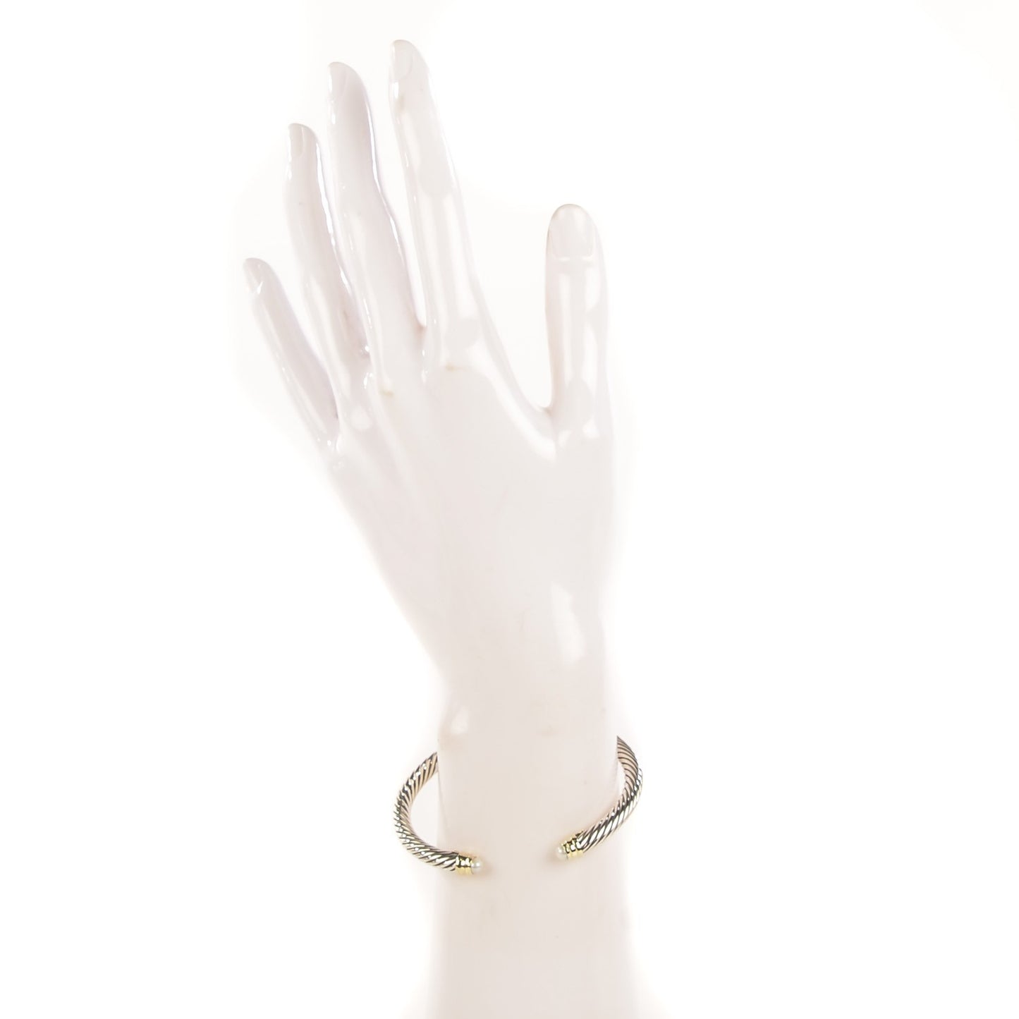 Sterling Silver 14K Yellow Gold Pearl 5mm Cable Classics Bracelet