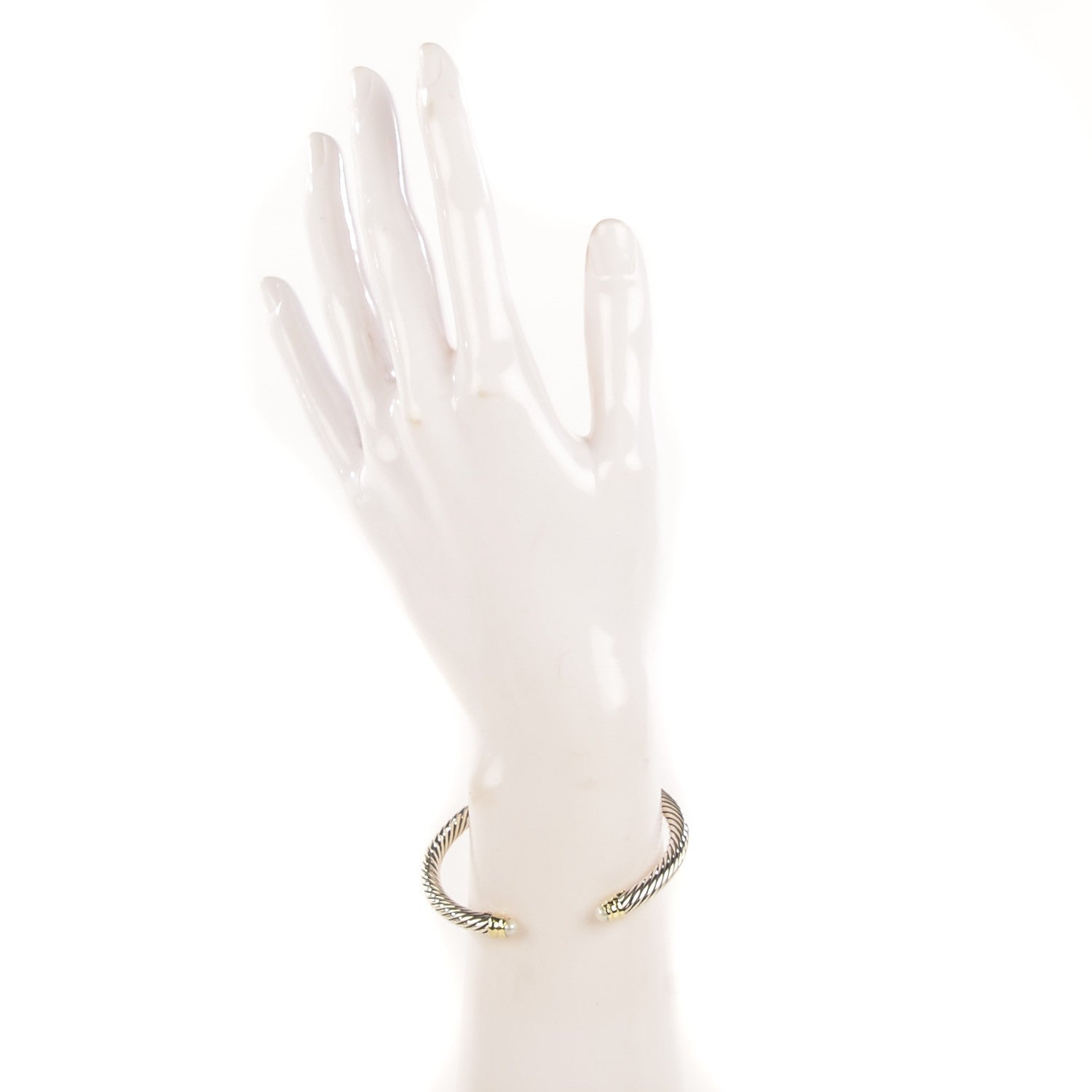 David Yurman Sterling Silver 14K Yellow Gold Pearl 5mm Cable Classics Bracelet 2 of 6