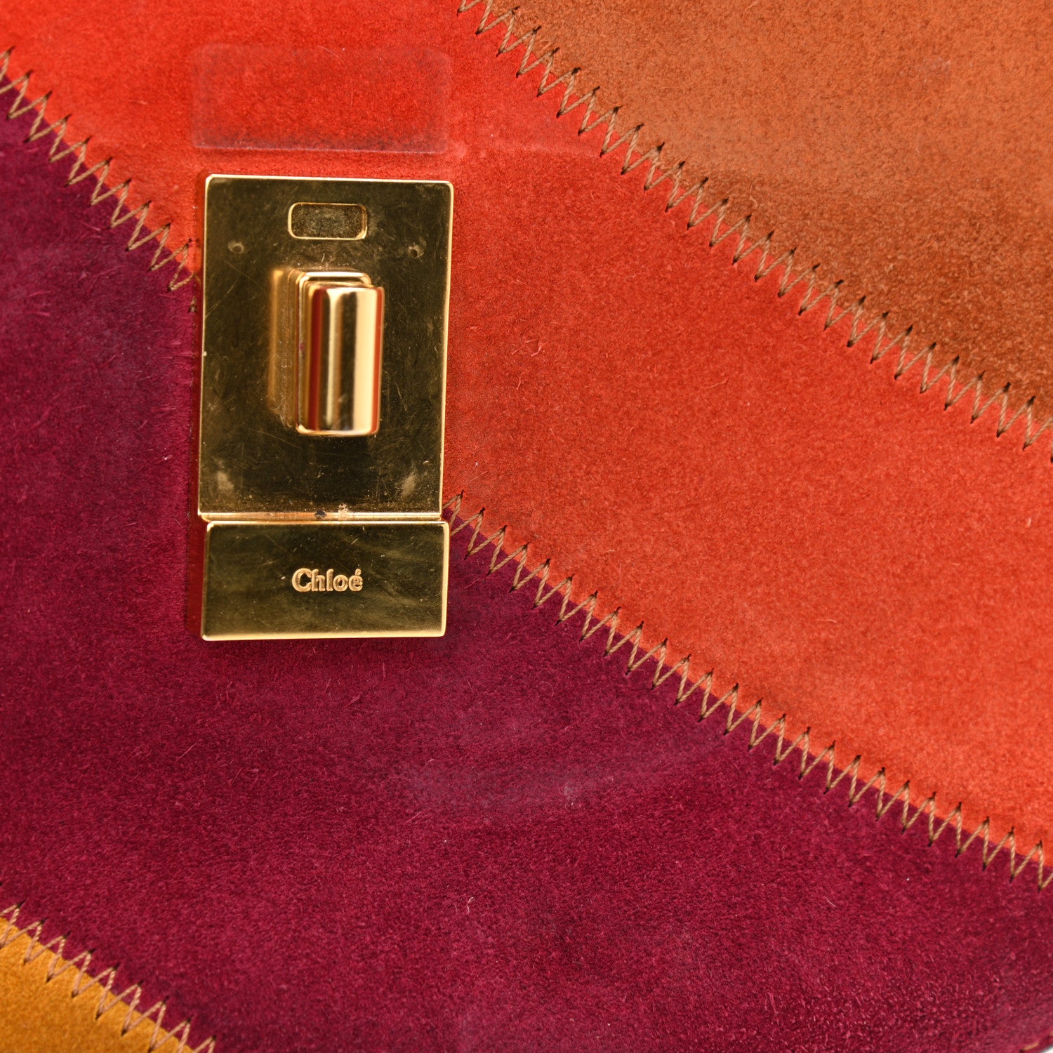 Chloe Calfskin Suede Rainbow Patchwork Drew Shoulder Bag Caramel 11 of 13