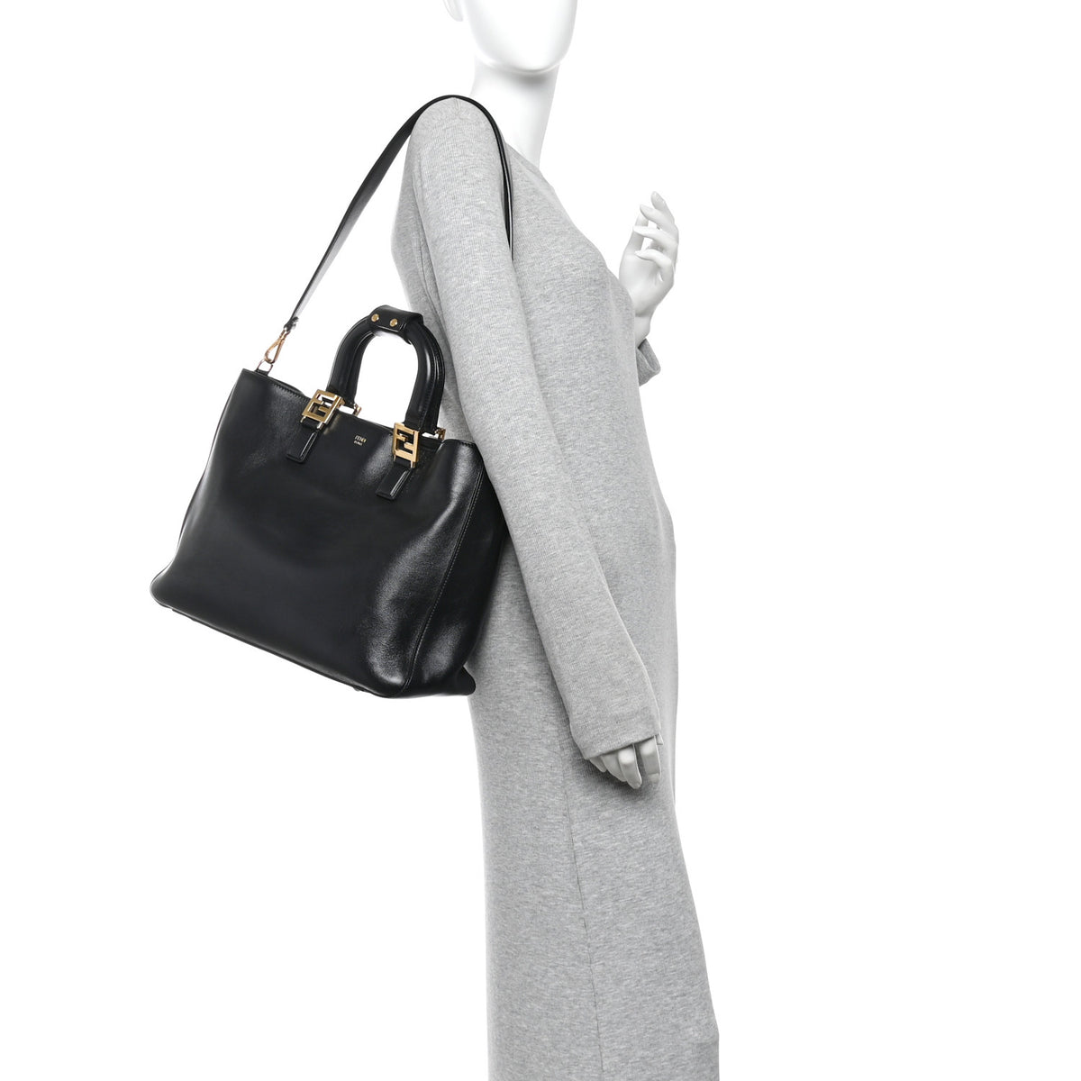 Fendi Vitello Glacier Medium FF Tote Black 2 of 10