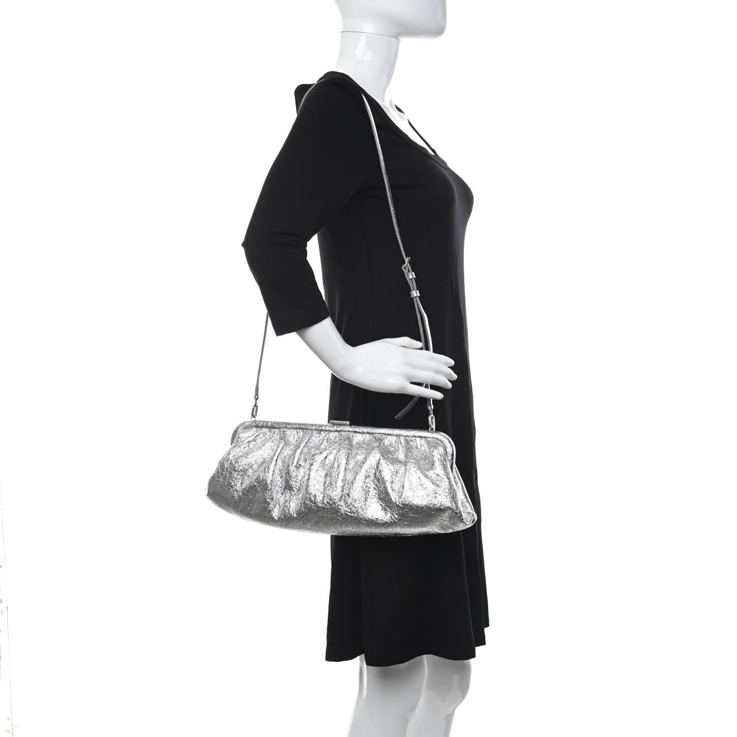 Balenciaga Metallic Textured Calfskin Logo XL Cloud Clutch Silver 2 of 10