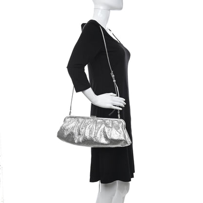 Balenciaga Metallic Textured Calfskin Logo XL Cloud Clutch Silver 2 of 10