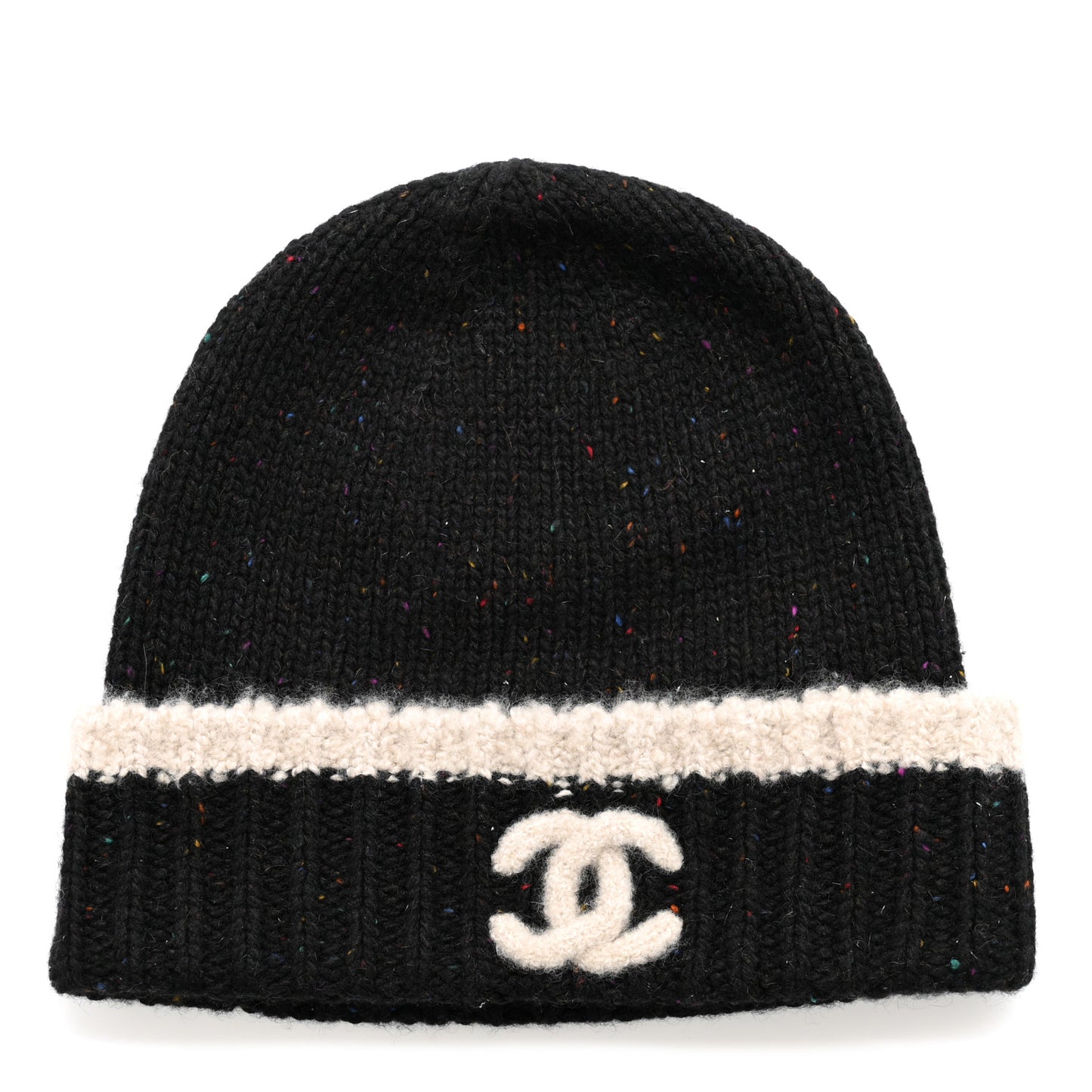 Cashmere Silk CC Beanie Hat Black Ecru