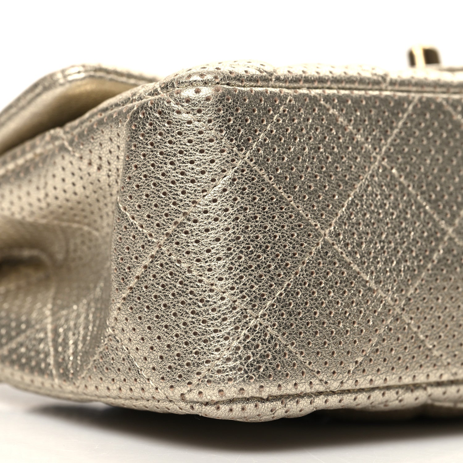 Chanel Metallic Lambskin Perforated Mini Rectangular Flap Light Gold 9 of 10