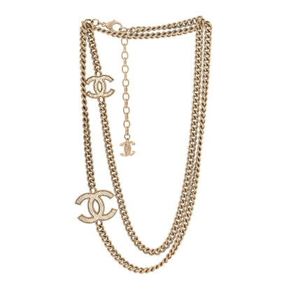 Chanel Metal Quilted CC Long Chain Necklace Gold Pearly White 3 of 4