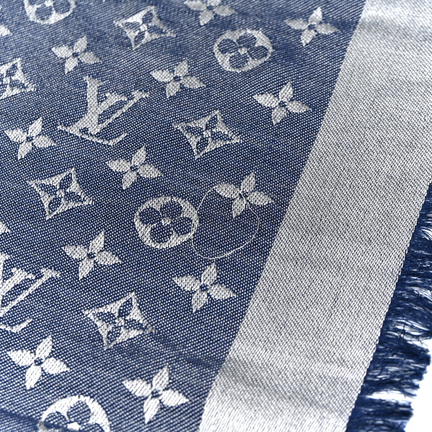 Silk Wool Monogram Denim Shawl Blue