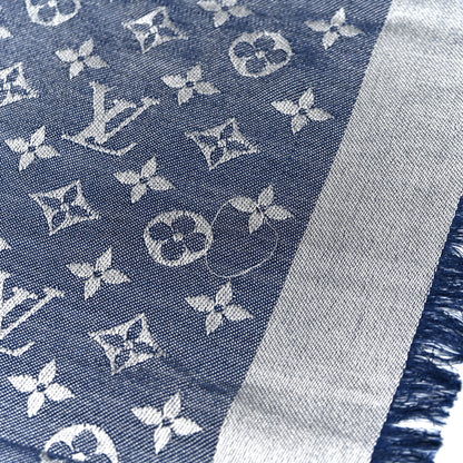 Louis Vuitton Silk Wool Monogram Denim Shawl Blue 5 of 6