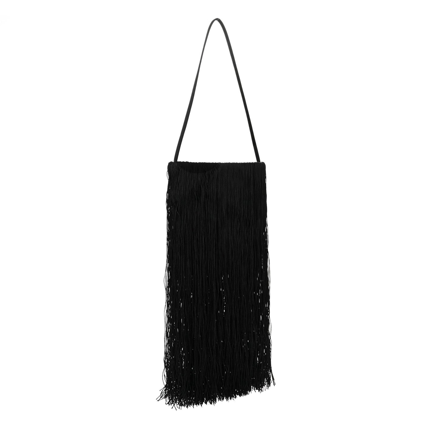Satin Crystal Fringe Shoulder Bag Black