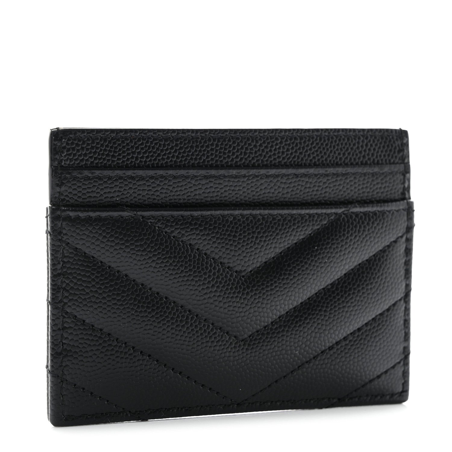 Saint Laurent Grain De Poudre Matelasse Chevron Monochrome Monogram Credit Card Case Black 3 of 8