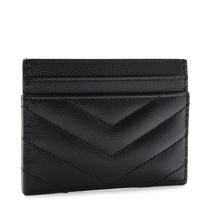 Saint Laurent Grain De Poudre Matelasse Chevron Monochrome Monogram Credit Card Case Black 3 of 8