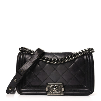 Chanel Goatskin Ombre Faded Quilted Small Boy Flap Black Grey 1 of 16