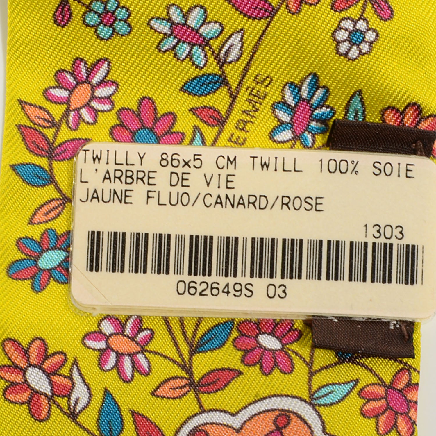 Hermes Silk L'Arbre De Vie Twilly Jaune Fluo Canard Rose 4 of 6