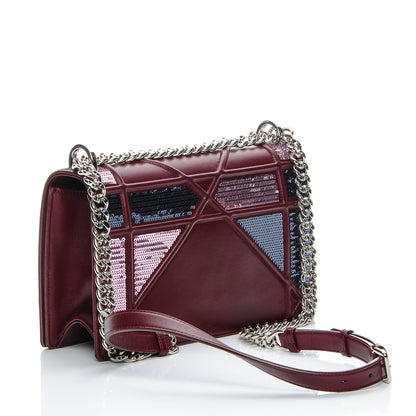 Christian Dior Lambskin Sequin Medium Diorama Flap Bag Plum 3 of 13