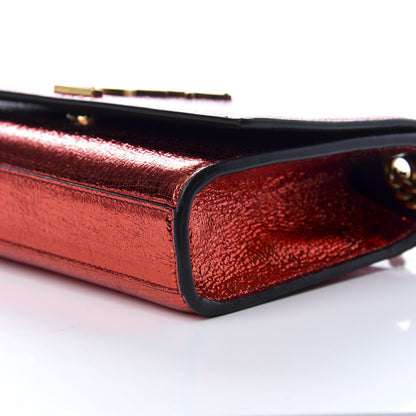Saint Laurent Metallic Calfskin Small Classic Monogram Kate Satchel Red 8 of 9