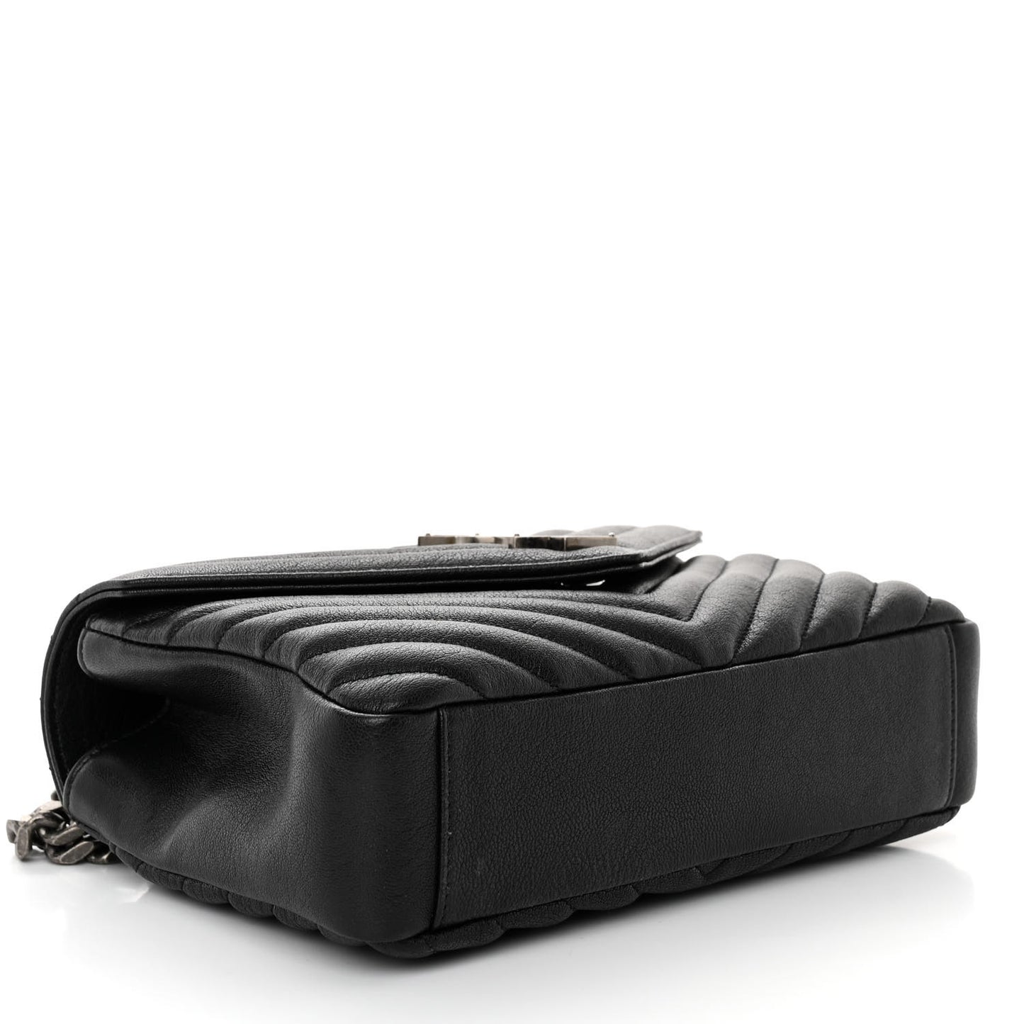 Sheepskin Matelasse Chevron Monogram Medium College Bag Black