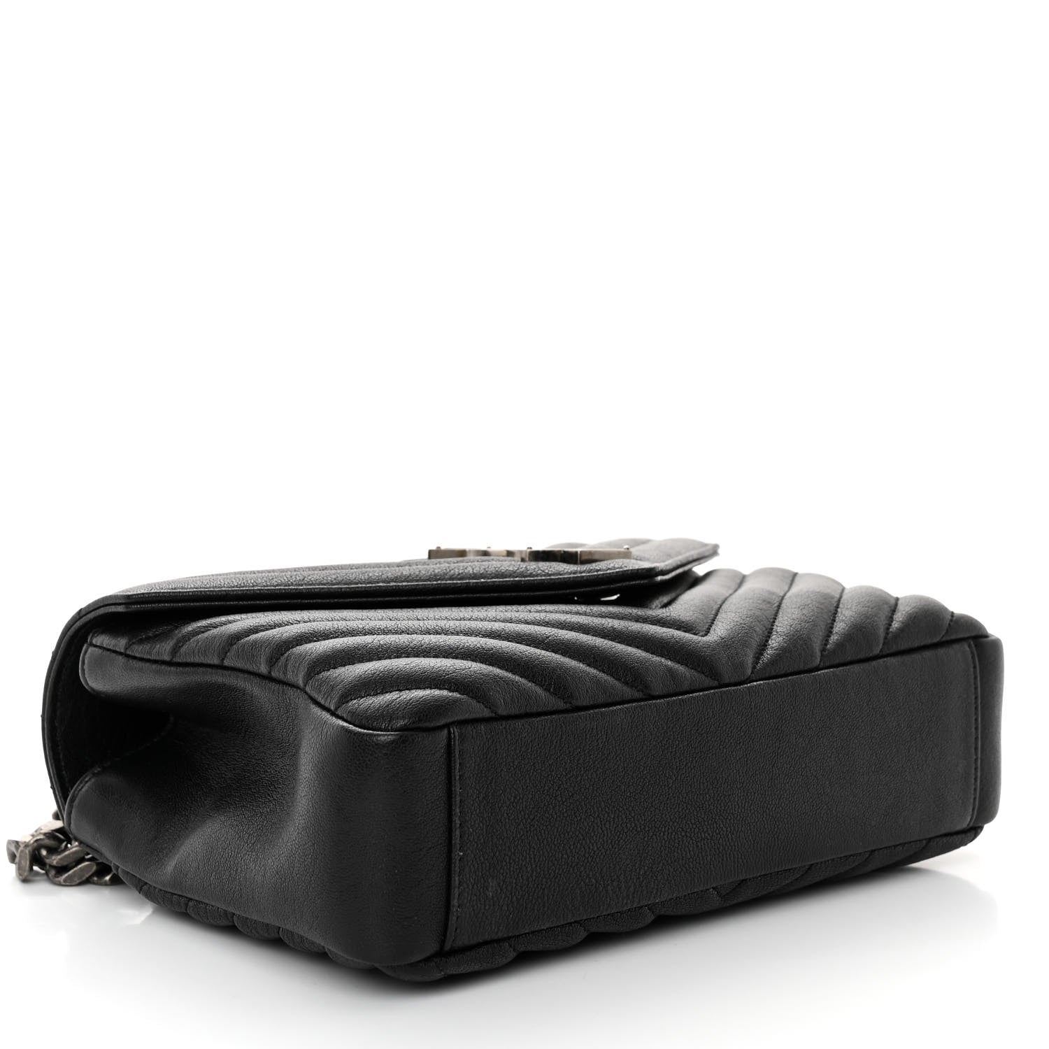 Saint Laurent Sheepskin Matelasse Chevron Monogram Medium College Bag Black 4 of 9